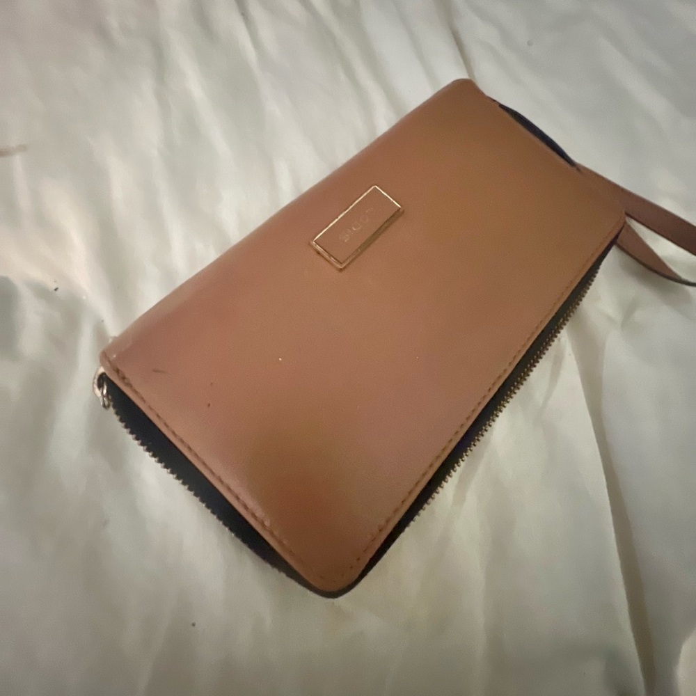 LODIS Brown Genuine Leather Wristlet Wallet EUC